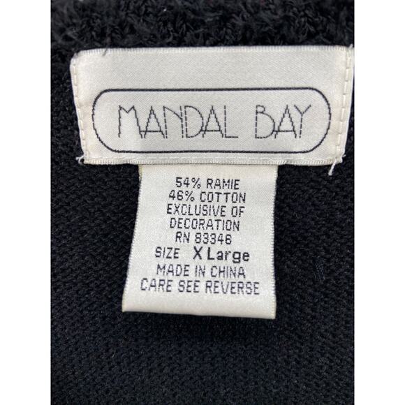 Mandal Bay Cardigan Womens Sz XL Christmas Holiday Trees Beads Santa Hat Black - Picture 4 of 9